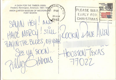 Postcard from Billy Gibbons